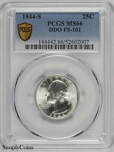 1944-S Washington Quarter DDO FS-101 PCGS MS66 DOUBLED DIE OBVERSE TrueView - Picture 1 of 3