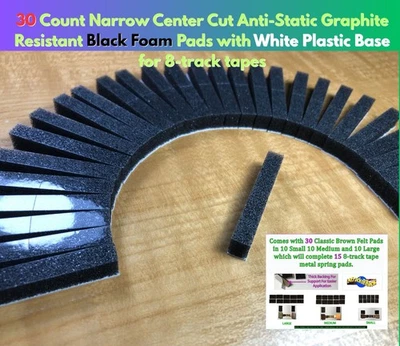30 CC Nrrw AS GR BLK Foam Pads Wht Base + 30 EZ Peel Brown Felt Pad 8-track tape Foto 1 de 4