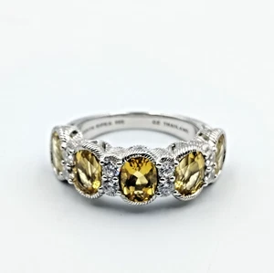 QVC Judith Ripka Sterling Silver 925 Citrine & CZ 5 Stone Ring Sz 8 - Picture 1 of 16