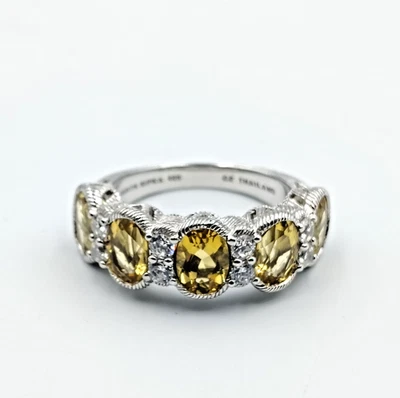 Anillo QVC Judith Ripka Plata de Ley 925 Citrino y Circonita cúbica 5 Piedras Talla 8 Foto 1 de 4