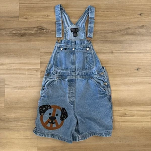 Vintage 90s Style & Co Womens Blue Denim Overalls Puppy Patch Size 8 Cute Quirky - Picture 1 of 9