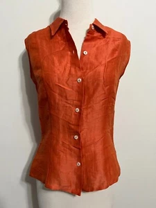 TOMBOLINI Italy Seidenmischung Knopfleiste ärmelloses Hemd Burnt Orange Gr. 40 Neu ohne Etikett - Bild 1 von 17