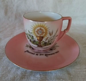 Royal EPIAG, tasse et soucoupe assorties rose "souvenir de communion" - Foto 1 di 11