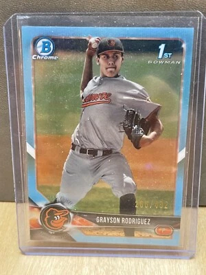 2018 Bowman Grayson Rodriguez 1st Rookie Sky Blue Refractor SSP #'d /402 Orioles - Image 1 of 2