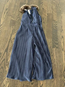 Janie and Jack Faux fur collar velvet Blue  jumpsuit size 12 NWT - Picture 1 of 5