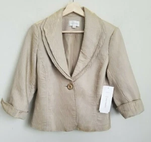 Erin London Jacket Gold Collared Button 3/4 Cuff Sleeve Lined Size PM NEW - Picture 1 of 8
