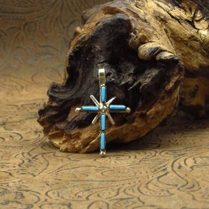 Delicate Turquoise Sterling Silver Cross Pendant - Picture 1 of 4