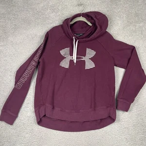 Under Armour Womens Large Hoodie Kangaroo Pockets Loose Fit Logo Dark Purple - Picture 1 of 10