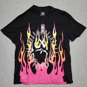 Camicia da campeggio Ed Hardy con bottoni tatuaggio nera uomo L bowling Rockabilly fiamma nuova con etichette - Foto 1 di 9