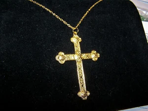 X LARGE 3" CROSS CRUCIFIX ITALIAN men pendant 20" GOLD necklace chain FREE BOX - Picture 1 of 8