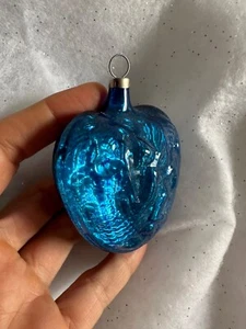 Vintage Mercury Glass Christmas Ornament Double-sided Embossed Clear Opaque Blue - Picture 1 of 8