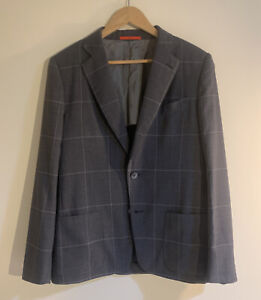 Isaia Napoli Made Italy 100% Wool “Gregory” Grey Window Pane Check Jacket, 38.