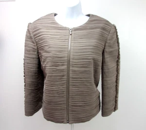 SoCa St. John Taupe Cropped Jacket  Tiered and Ruffled Evening Jacket Zip Front - Picture 1 of 12