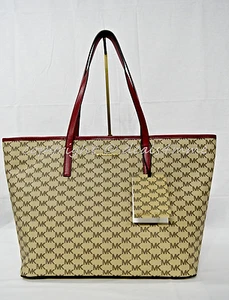 Michael Kors Studio Heritage Signature EMRY Large Top Zip Tote. Natural Cherry - Picture 1 of 11