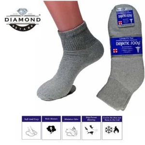 6 Pairs Grey Diabetic Ankle Quarter Crew Socks Circulatory Health Cotton Men - Picture 1 of 5
