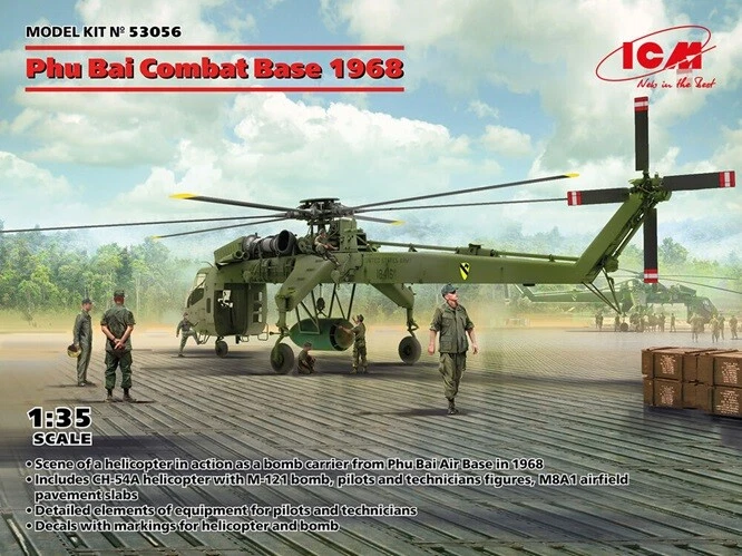 Icm 53056 - 1:3 5 - Phu Bai Combat Base 1968 - CH-54A + Figure + Campo - Immagine 1 di 1