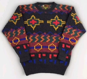 VTG Limited Edition Boston Traders Knit Sweater Adult Medium 100% Wool Geometric - Picture 1 of 11