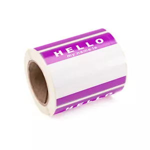Roll of 250 'Hello My Name Is' Stickers Label Tags - Purple & White 8cm x 6cm - Picture 1 of 1
