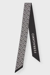 NEW WITH TAGS Ferragamo Etched Cube Print Silk Twill Skinny Scarf BLACK/WHITE - Picture 1 of 2