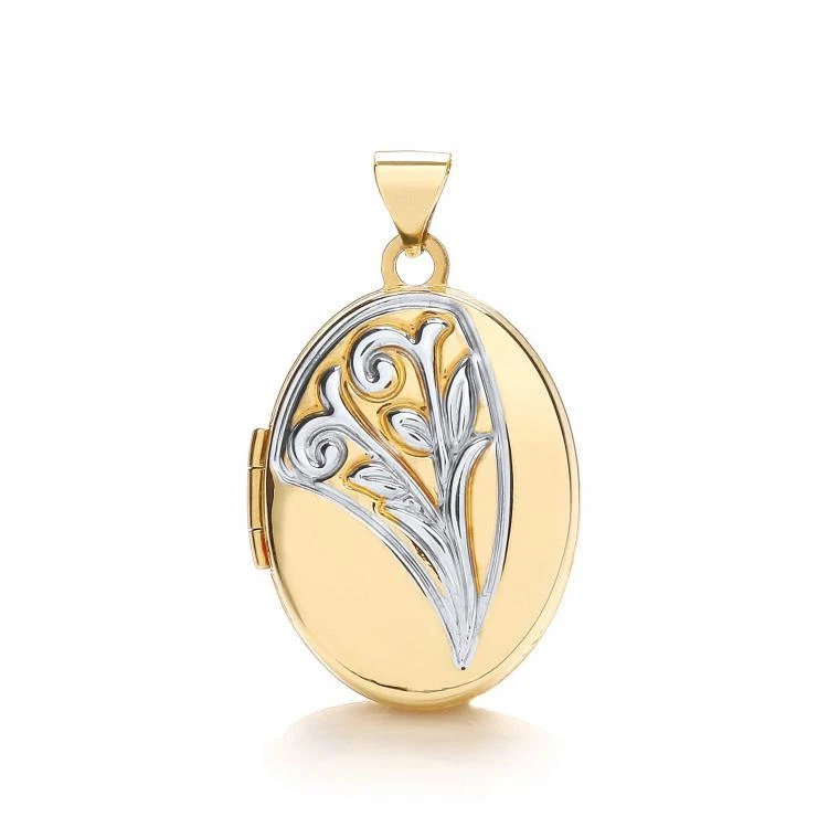 9ct Two Colour Gold Fancy Patterned Oval Locket - Image 1 of 1
