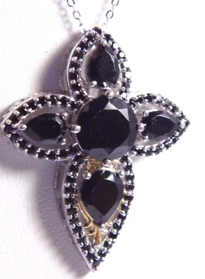 Espinela Tailandesa Bl. con Cadena de 20", 14K YG y Cruz Plat/Plata Esterlina 11.30Ct #JN1132 Foto 1 de 3