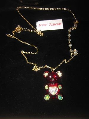 BETSEY JOHNSON GUMMY BEAR WITH BLING HEART LONG NECKLACE - Image 1 of 3