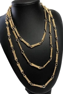 Vintage 1970s ACCESSOCRAFT “TEXTURED BAR” GOLD TONE CHAIN NECKLACE (55”)-Estate - Picture 1 of 7