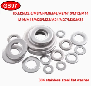 M2 to M33 Washers 304 Stainless Steel Flat Gasket GB97 For Electronic Machinery - Picture 1 of 24