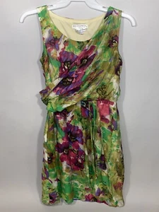 Maggy London Petites 6P Dress Tank Watercolor Pink Green Purple Floral Flowers - Picture 1 of 3