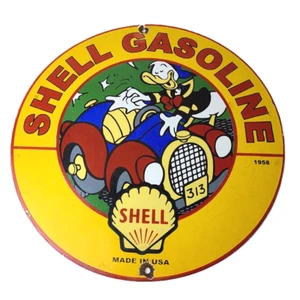 Vintage Shell Benzin Schild - altes Auto Gas Ölpumpe Porzellanschild - Bild 1 von 14