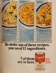 1968 Campbells Soup Three Recipes Vintage Print Ad Creme Of Celery M'm M'm Good! - Picture 1 of 1