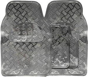 Universal Metallic Silber Carbon Schwerlast Riffelblech Gummi Auto Fußmatten - Bild 1 von 1