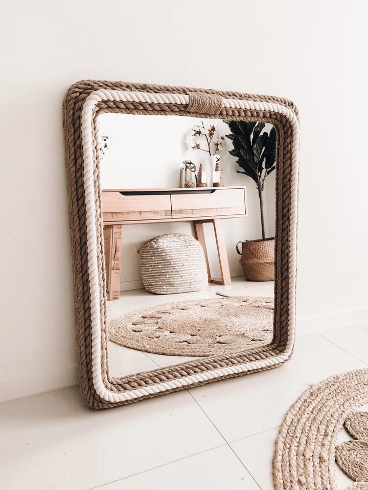 Country Nautical Hampton Coastal Style Rectangle Rope Mirror Large 90cm X 75cm - Image 1 of 4