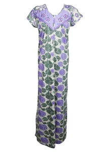 Boho Women's Purple Green Maxi Dress Printed Nighty,Cover Up,Housedress Caftan L