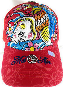 Melrose Ave. Embellished Hardy Style Hat Cap Red/Multi Red Mesh Womens KOI Fish