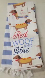 Set di due asciugamani da cucina hot dog 15" x 24" Woof rosso e blu - Foto 1 di 3