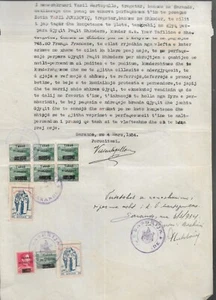 Albania 1934. Documento albanese con francobolli sovrastampati. - Foto 1 di 2