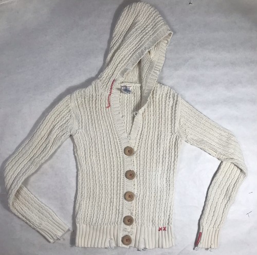 OFF WHITE Anthropologie Project E Vntg Avorio Cardigan Felpa con Cappuccio Cotone Maglia Cavo M