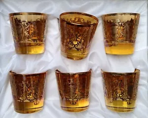Gold Highball Heavy Tumblers Set Drinking Glasses Italian Florence Rococo X 6 - Picture 1 of 13