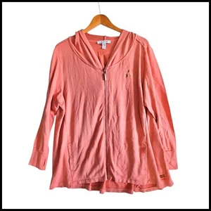 Peace Love World Zip Up Hoodie Athleisure Jacket Pockets Casual Comfy 1X Coral - Picture 1 of 12