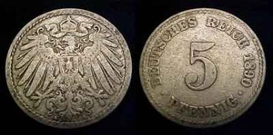 GERMANY 1890 A 5 Pfennig F - Picture 1 of 1