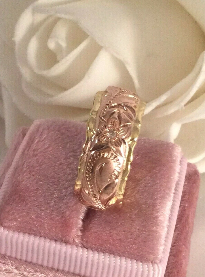 Joyería Vintage Oro Amarillo Rosa Banda Anillo Antiguo Deco Joyería con Diamantes  Foto 1 de 4