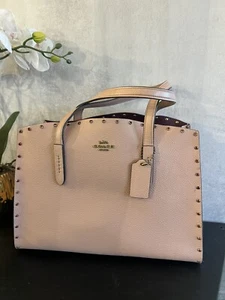 COACH Cream & Pink Stone LEATHER TOTE Handbag Bag - Picture 1 of 9