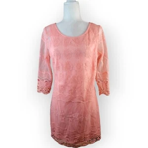Soiblu Lace Over Sheath Dress in Peach Zipper Back Women's Size Large - Picture 1 of 10