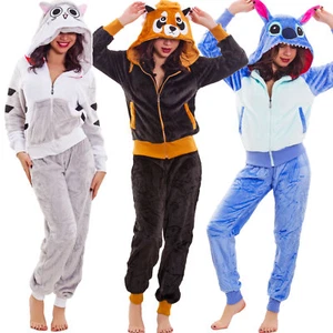 Women's Pajamas Faux Fur Kigurumi Fox Cat Hood Soft New SQH002 - Picture 1 of 17