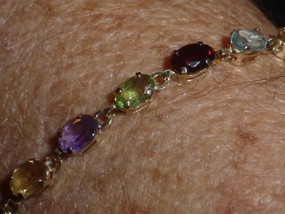 PULSEIRA DE TÊNIS MULTI-PEDRAS PRECIOSAS OURO AMARELO SÓLIDO 10K CORTE OVAL - 7" - 4,94 G - Imagem 1 de 4