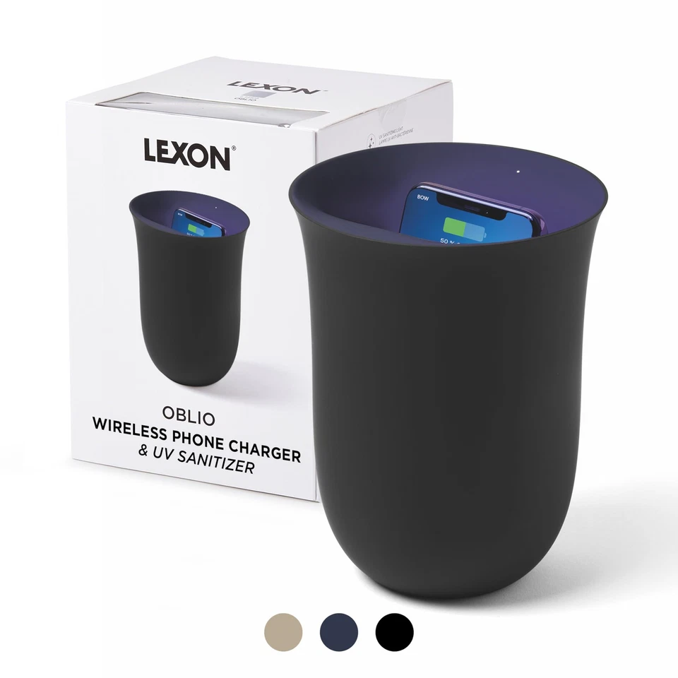 Lexon Black OBLIO Wireless Charging Station UV Sanitizer