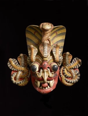 Unique Handcrafted 18 inch  Wooden Demon Devil Cobra Mask Sri Lanka Traditional - Image 1 of 4