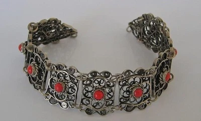 Korallenarmband Armband mit Koralle Coral in aus 800 Silber filigran 17 cm top - Bild 1 von 4