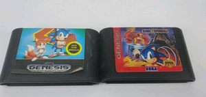 Cartuchos de juego Sonic The Hedgehog 1 y 2 Sonic Spinball Sega Genesis - Imagen 1 de 4